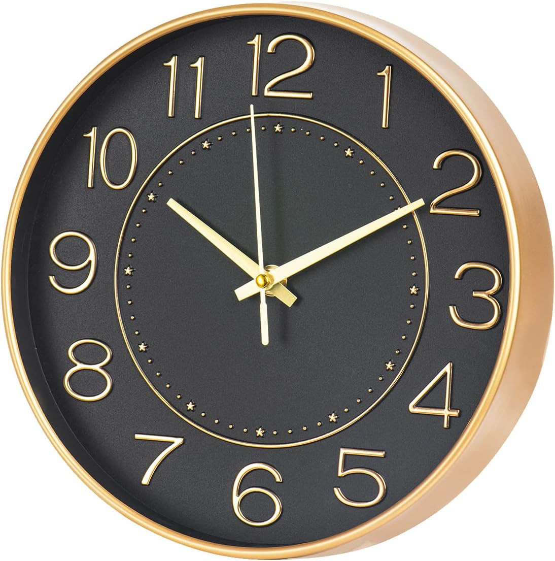 Modern Wall Clocks Battery Operated,10 Inch Black and Gold Clock for Wall,Silent