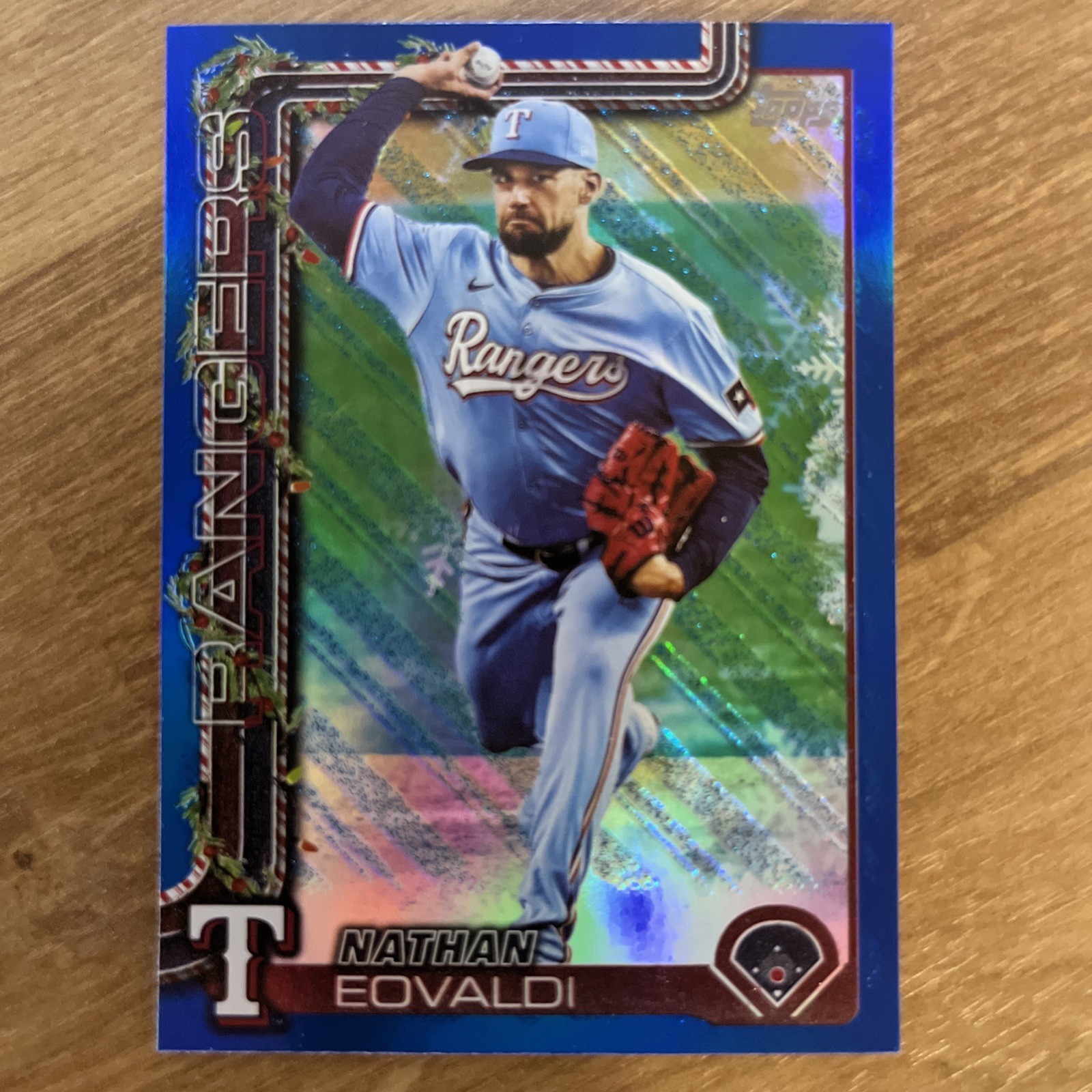 2025 Topps Holiday - Nathan Eovaldi #H47 - Blue Metallic Glitter Color Match