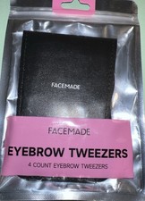 Face Made Tweezers Set 4-Piece Premium Stainless Eyebrow  Case, NEW, Black