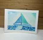 Original ACEO - Blue seaglass sailboat seascape watercolor by finns.paints — photo 1