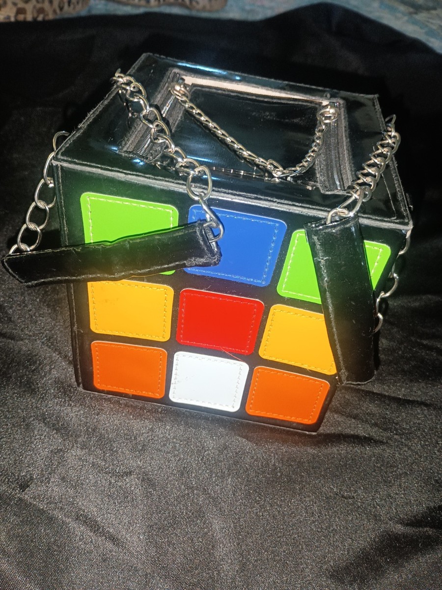 Rubik's Cube Inspired Novelty Crossbody Handbag Color Block Cube Purse Chain...