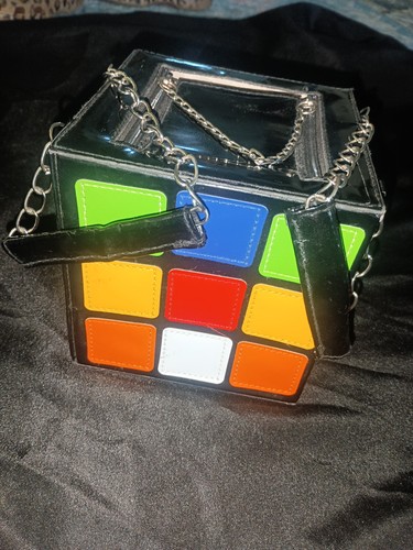 Rubik's Cube Inspired Novelty Crossbody Handbag Color Block Cube Purse Chain...