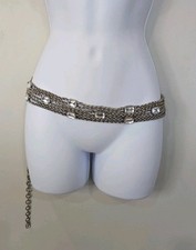Chico's Silvertone Metal Chain Multistrand Belt with Jewels