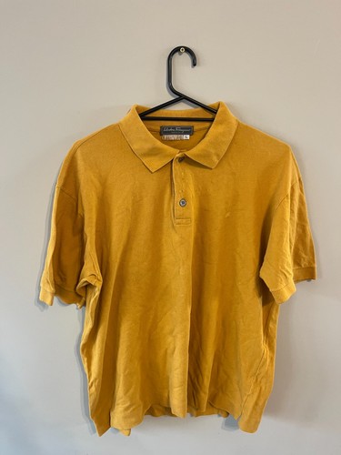 Salvatore Ferragamo, Vintage Salvatore Ferragamo Polo Shirt Collared Mustard Yellow Cotton Size Men L