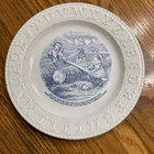 Antique Staffordshire Milk Glass ABC Plate Blue White Transfer Children & Seesaw
