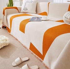 Minimalist Geometry Orange Chenille Thick Throws Sofa Settee Bed Cover Blanket