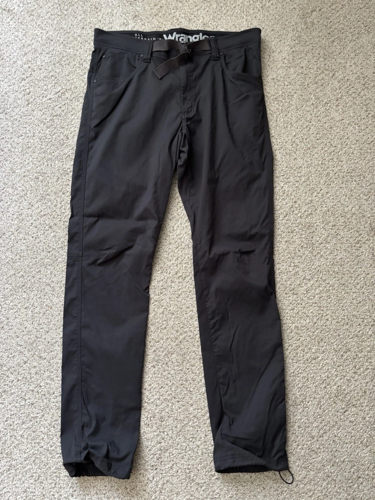 Wrangler Pants Mens 36x34 Black All Terrain Gear Hiking Pants Belted Cinch Ankle