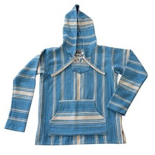 Se or Lopez Pullover Hoodie Mens Large Blue Tan White Striped Baja Surfer