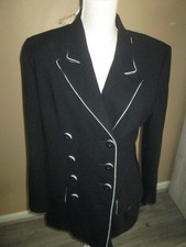 VINTAGE CHRISTIAN DIOR BLACK WHITE TRIM BLAZER JACKET, Z 8, LQQK 