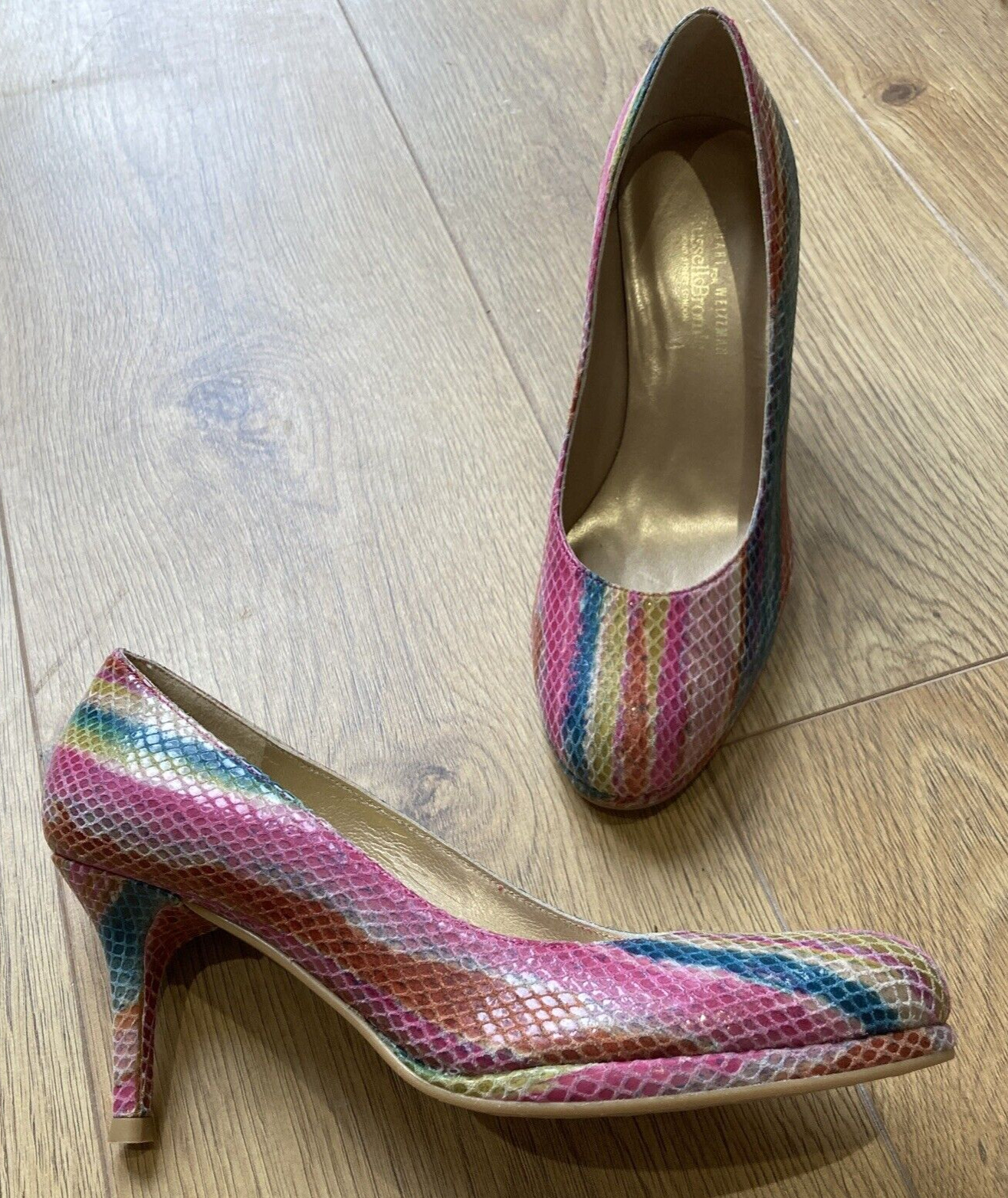 Vintage Rainbow Striped Reptile Stuart Weitzman Shoes by Russell & Bromley, New 5