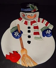 Fitz and Floyd Snack Therapy Chip & Dip Snowman Holiday Christmas Serving Dish