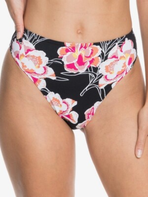 Roxy Printed Beach Classics High Waist High Leg Bikini Bottoms Anthracite S NWT