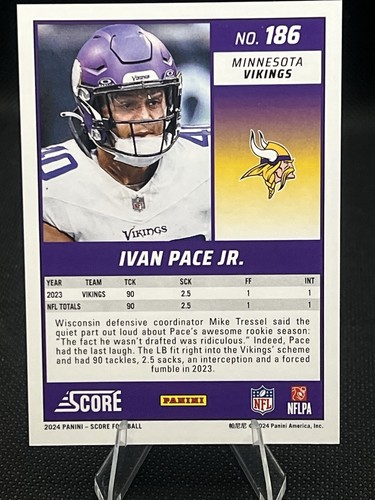 2024 Ivan Pace Jr. Panini Score Electric /180 #186 Minnesota Vikings - Bild 2 von 3