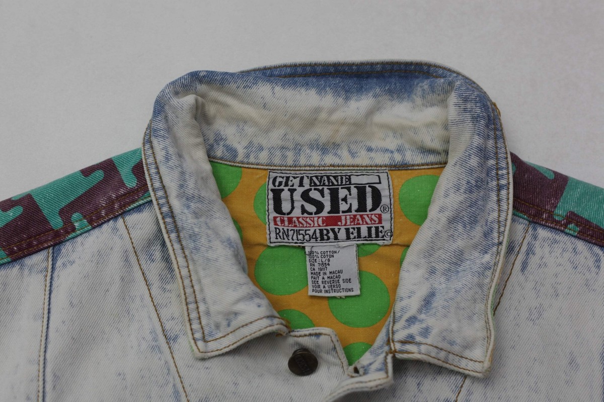 get used by elie rn7155 デニムジャケット Vintage Get Used By Elie Jean Jacket Mens Large Distressed