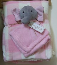 Girls Lila  Jack 2 Pc Pink White Buffalo Plaid Baby  Elephant Security Blanket