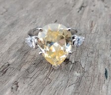 5.75 CT Pear Cut Yellow Citrine CZ Three Stone Women Wedding Anniversary Ring