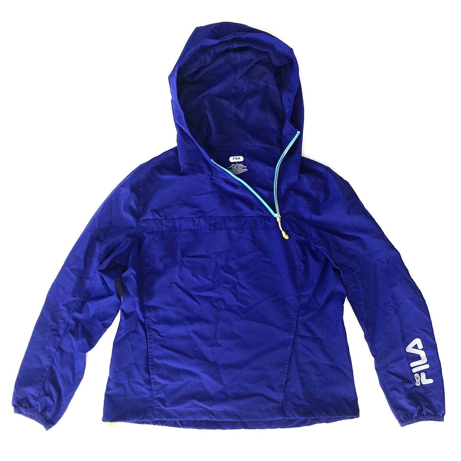 Giacca a vento da corsa Fila Sport blu con cappuccio donna piccolo quarto zip