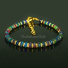 Natural Ethiopian Black Opal Smooth Rondelle Beaded Gemstone Bracelet 7 Inches