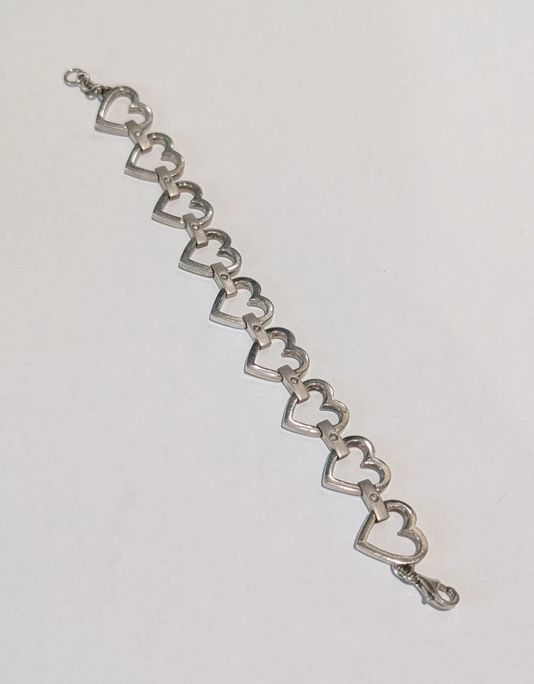 Brazalete de plata de ley de 0,13 cttw diamante genuino natural eslabón de corazón 7" 21 gramos Foto 2 de 4