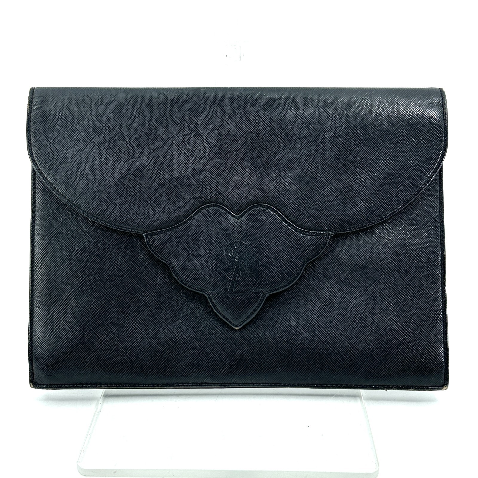 Pochette Yves Saint Laurent Saffiano in pelle YSL nera autentica #A380