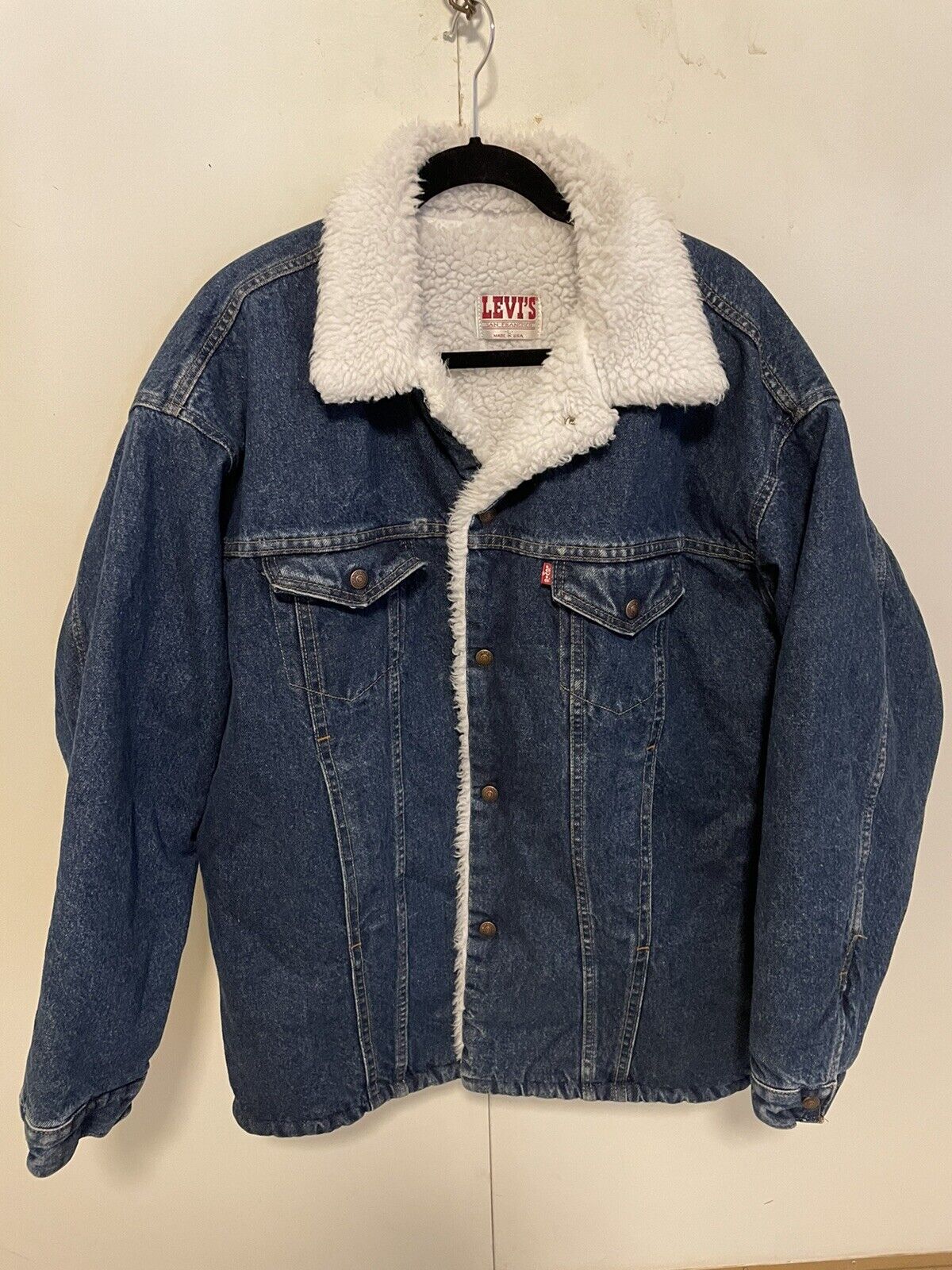 Vintage Levis Sherpa Lined Denim Jacket Size L Men Blue Trucker Jean faux  fur | eBay