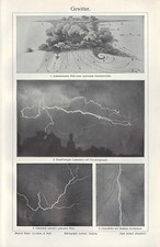Lithografie 1905: Gewitter. Sturm Blitz Wetter Regen Hoch Tief Meterologie Hagel