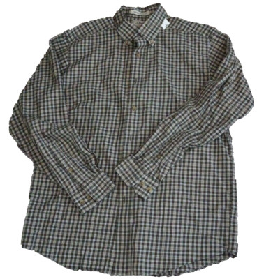 L.L. Bean Shirt Mens Medium Green White Plaid Long Sleeve Button Up 100% Cotton