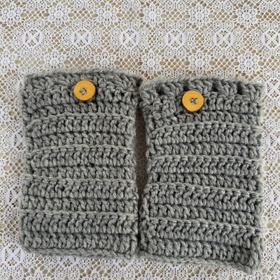 Crochet Boot Cuffs Handmade Tall Boot Toppers Gray with Wood Button  Lacy Top