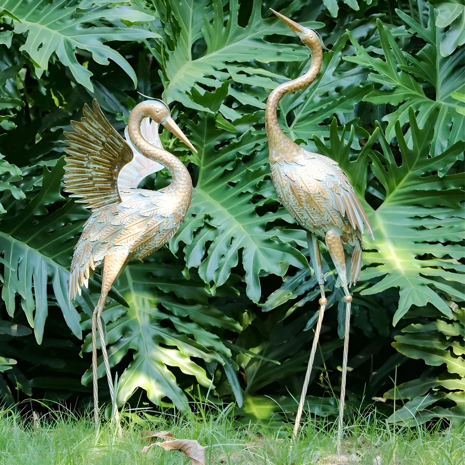 Large Crane Garden Metal Statue Heron Bird Sculptures Outdoor Patio Yard Decor - Image 3 of 4