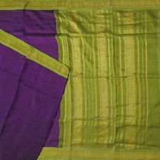 Vintage Purple Sarees 100 Pure Cotton Zari Handwoven Sari 6YD Craft Fabric