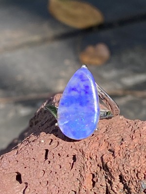 Natural Solid QLD Australian Boulder Opal adjustable sterling silver ring