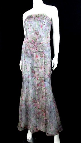 CAROLINA HERRERA PASTEL WATERCOLOR PRINT STRAPLESS ORGANZA MERMAID GOWN SZ.8 - Picture 4 of 8