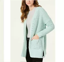 Style&Co Womens Petite Size PS Mint Chenille Open Front Cardigan Sweater NEW