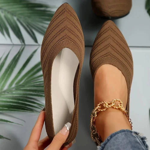 Pointed Toe Shoes Knitted Slip on Shoes Breathable Ballet Flats Loafers Comfort - Picture 9 of 29