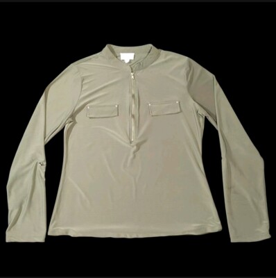 The Workshop Camisa Blusa Manga Larga Verde Oliva Mujer Talla Grande