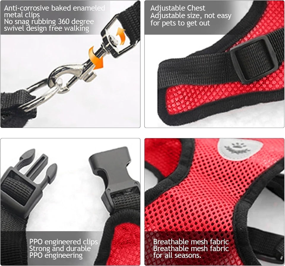New Cat Dog Pet Harness Adjustable Control Vest Dogs Reflective S M L XL Leash - Image 4 of 4