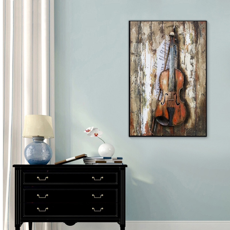 3Dアート絵画　バイオリン Violin Viola 3D Metal Cutout on Wood Canvas Painting Wall Art