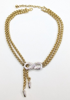 VTG Gold & Silver Tone Infinity Loop Pendant Multi Strand Wheat Chain Necklace