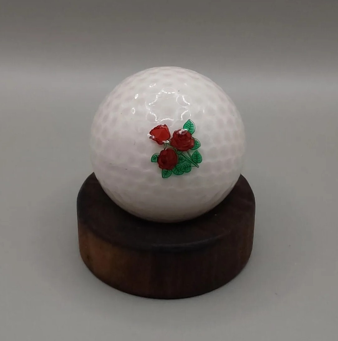 Unique Logo Golf Ball RED ROSES CRYSTAL Collectors Display Ball Flowers