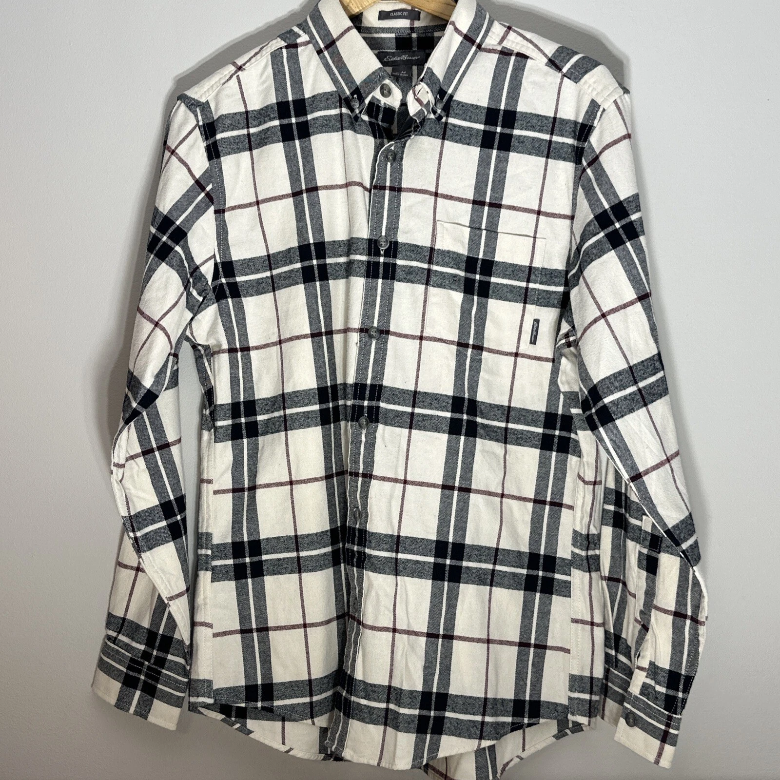 Eddie Bauer Flannel shirt Mens Medium Plaid Button Up Long Sleeve Outdoor Casual