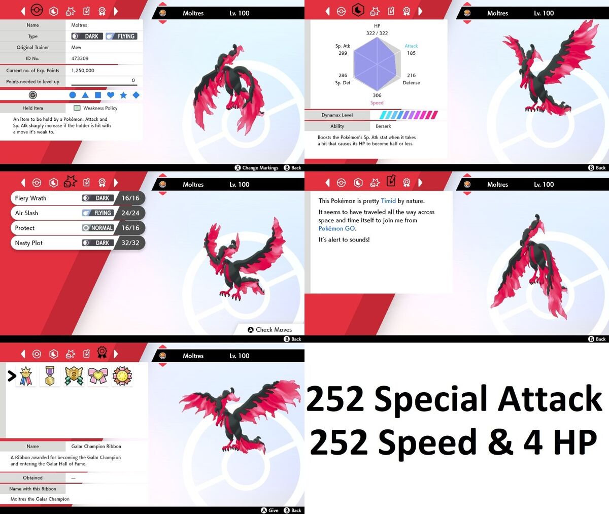 Pokemon Sword and Shield Shiny Moltres 6IV-EV Trained