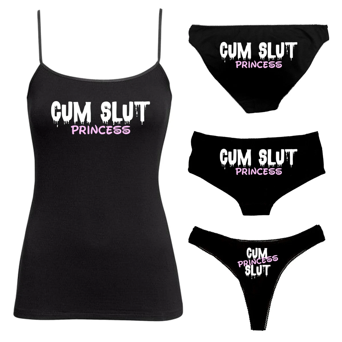 Cum Slut Princess Knickers Vest Twin Set - Slut Submissive Sub Kinky Sexy -  55