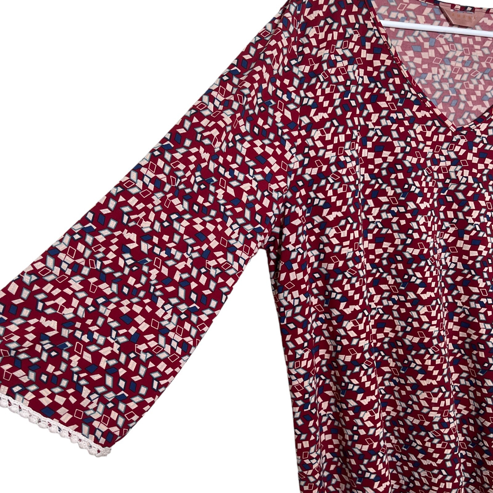 Amana Blouse Women's 3X VNeck 3/4 Sleeve Lace Trim Colorful Shirt eBay