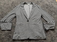 Caslon Black Grey 100% Cotton Jersey Striped Lightweight Jacket Size S 8 10