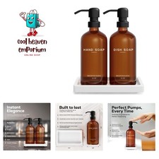 Stylish Amber Glass Kitchen Soap Dispenser Set - Includes Tray  Stainless Pumps