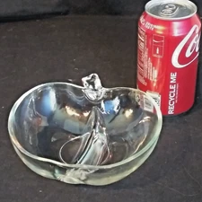 Vintage Orchard Ware Clear Glass Divided Apple Shaped Relish Dish 6" x 6.5" EUC