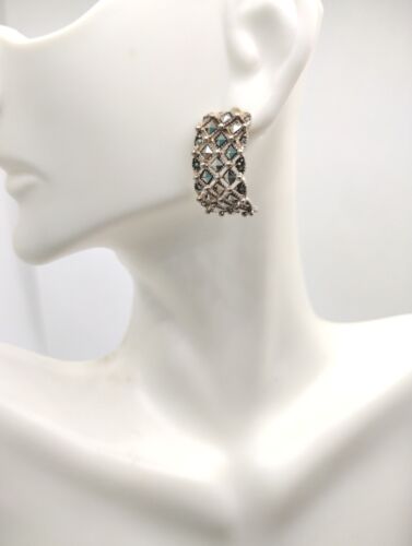 Magnifiques boucles d'oreilles vintage demi-cerceau Marcasite argent sterling 925 clous bijoux  - Photo 1/4