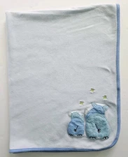 Vtg Carters Baby Reversible Blue Rhino Star Blanket Cotton Rhinoceros Parent 