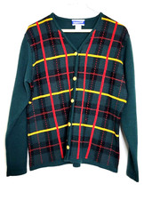 Vintage Pendleton Cardigan Sweater Green tartan plaid gold button women's sz M