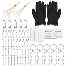 85 Pezzi Kit Gioielli Piercing Corpo Acciaio Inox Orecchio Naso Ombelico Sopracciglia
